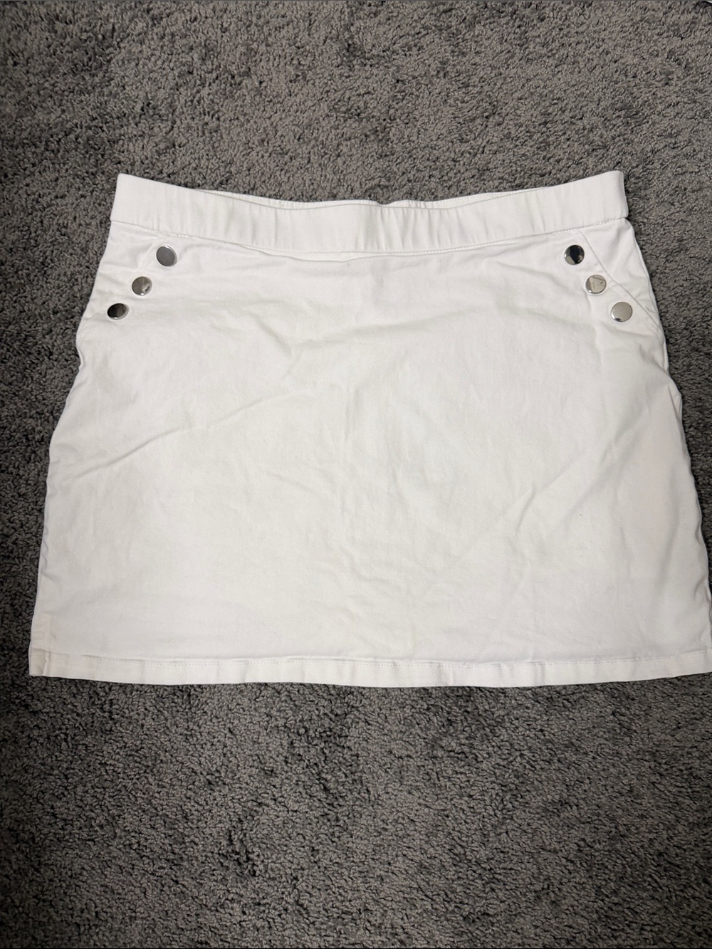 White Women's Mini Skirt w built in shorts with Button Accent